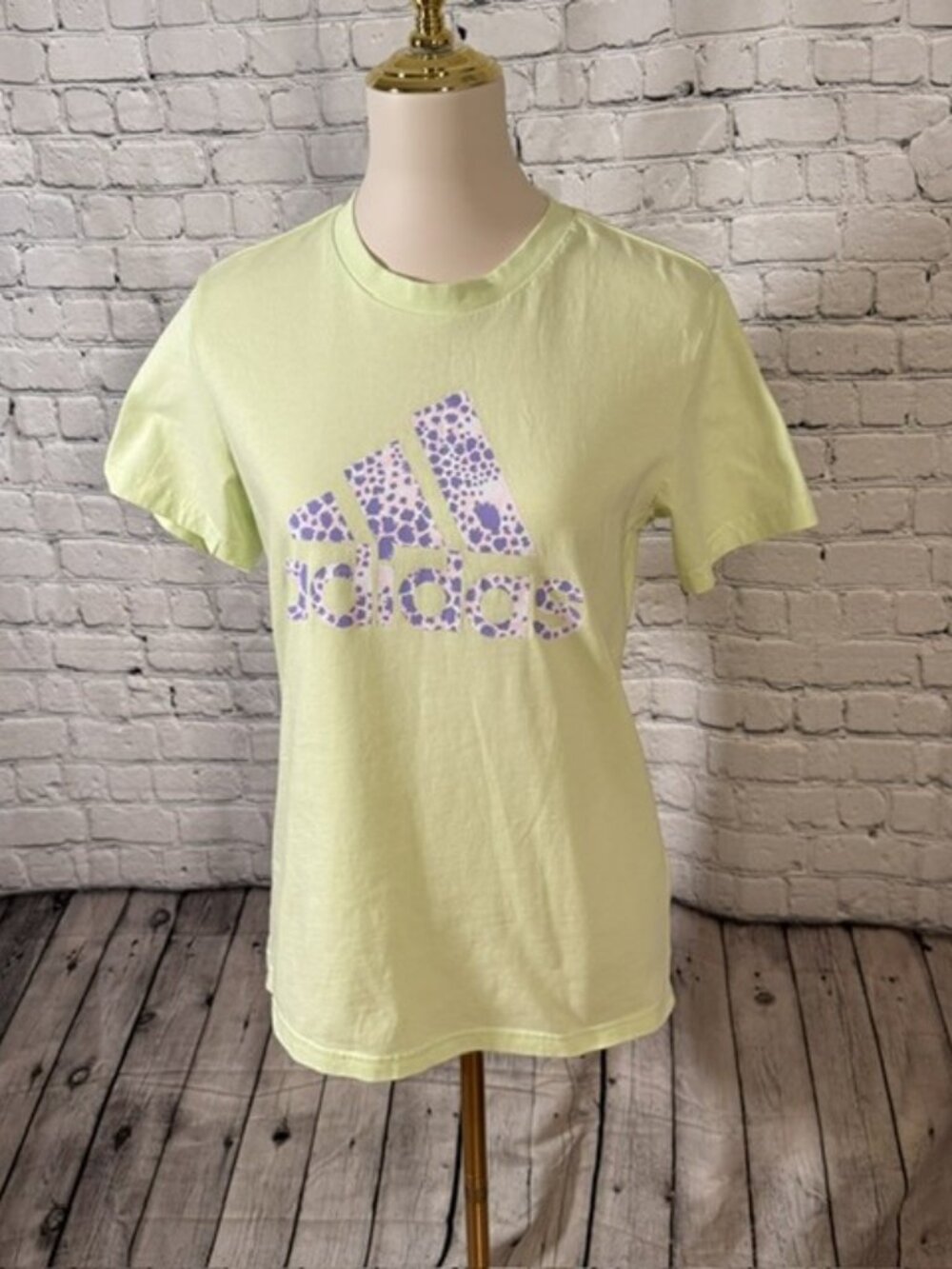 Adidas Amplifier Tee Women's S Neon Green Animal Print Logo T Shirt EUC